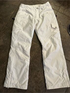 Women's White Cargo Snow Ski  Pants with Utility Pockets